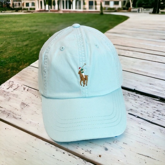 Polo Ralph Lauren Soft Aqua With Multicolored Pony Logo Baseball Cap Hat OS - Picture 1 of 13